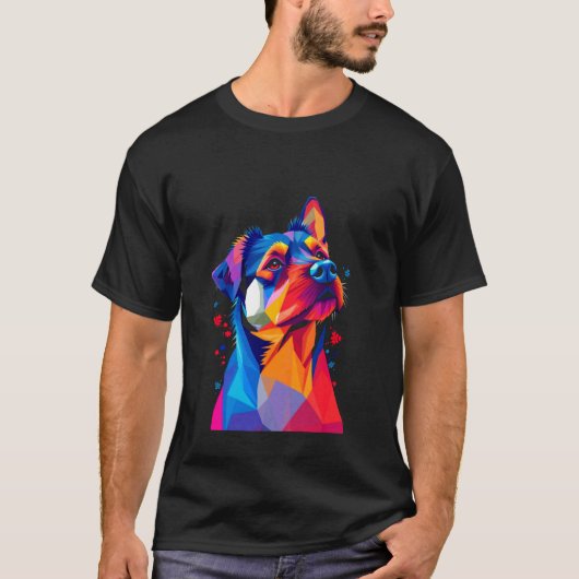 鮮やかな幾何学模様の犬 Tシャツ (正面)