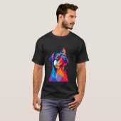 鮮やかな幾何学模様の犬 Tシャツ (正面フル)
