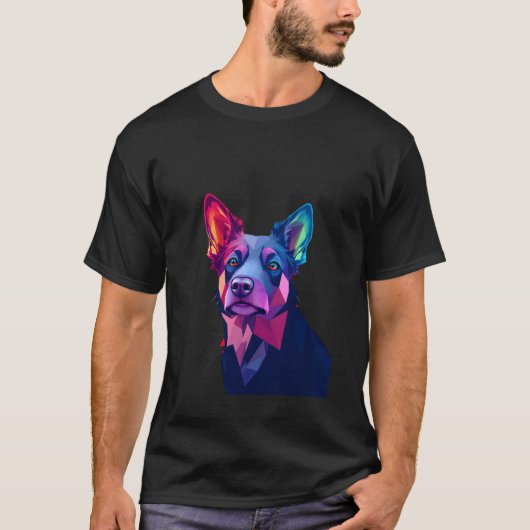 鮮やかな幾何学模様の犬 Tシャツ (正面)