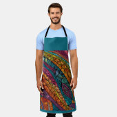 鮮やかな幾何学模様を色彩ではっきりした表現 エプロン (着用した状態)