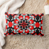 鮮やかな幾何学模様デザインと赤、黒 ランバークッション (ブランケット)