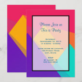 鮮やかな幾何学的な三角形のパーティー 招待状 (正面/裏面)