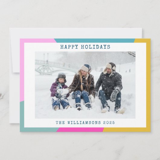 鮮やかな幾何学的な太陽のバースト形のホットピンクの写真 シーズンカード (正面)