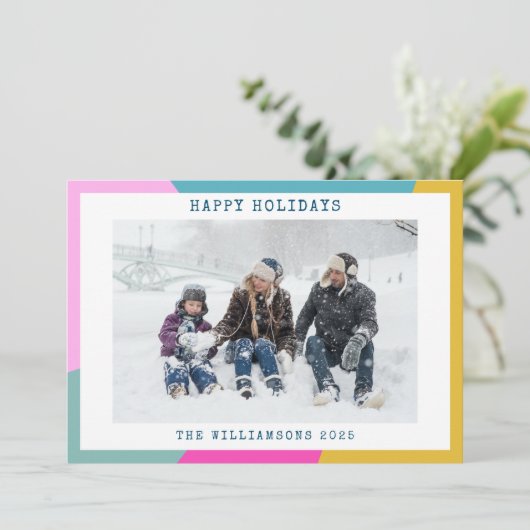 鮮やかな幾何学的な太陽のバースト形のホットピンクの写真 シーズンカード (スタンド正面)