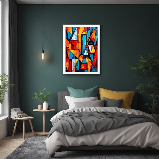 鮮やかな幾何学的抽象芸術 – ダイナミックなキュービストのウォールアート ポスター