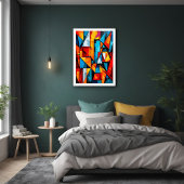 鮮やかな幾何学的抽象芸術 – ダイナミックなキュービストのウォールアート ポスター