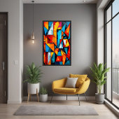 鮮やかな幾何学的抽象芸術 – ダイナミックなキュービストのウォールアート ポスター