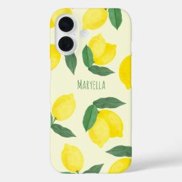 鮮やかな手描きの黄色いレモン 水彩画 iPhone 16ケース