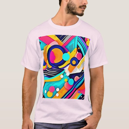 鮮やかな抽象ポップアート Tシャツ (正面)