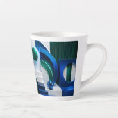 鮮やかな抽象幾何学模様 ブルーとティール カフェラテマグ (右)