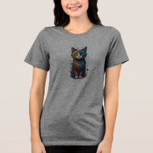 鮮やかな抽象猫アートTシャツ - 猫好きにぴったり