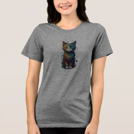 鮮やかな抽象猫アートTシャツ - 猫好きにぴったり トライブレンドＴシャツ