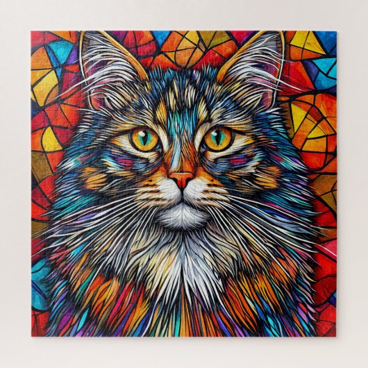 鮮やかな抽象猫イラスト ジグソーパズル (縦)