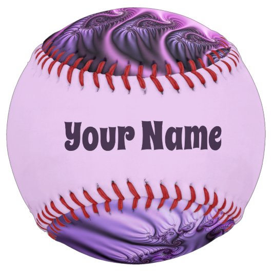 鮮やかな抽象的なクールピンクパープルフラクタルアートネーム ソフトボール (正面)