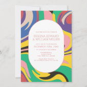 鮮やかな抽象的な色彩の芸術的な結婚式 招待状 (正面)