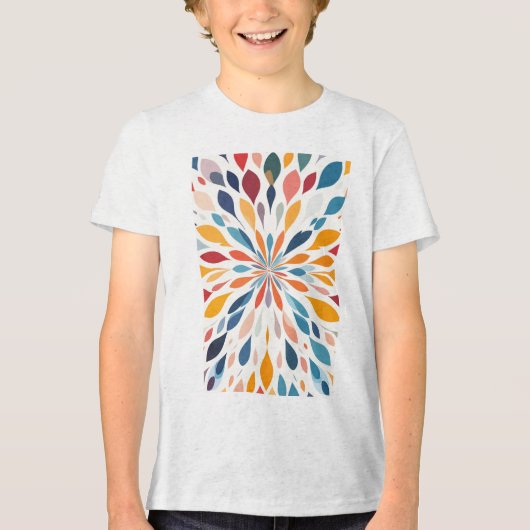鮮やかな抽象的な花の爆発パターン トライブレンドＴシャツ (正面)