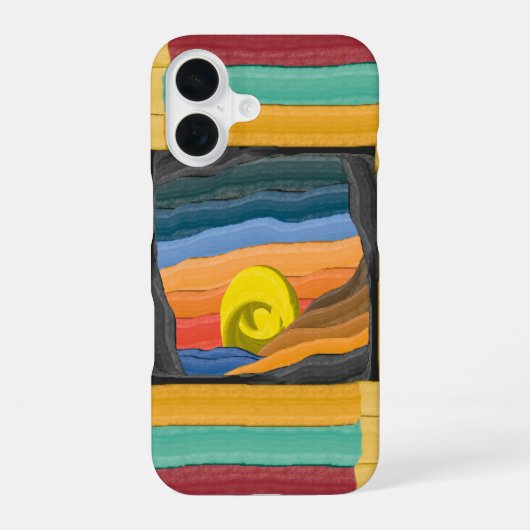 鮮やかな抽象的な風景 - 黄色のスパイラル iPhone 16ケース (裏面)
