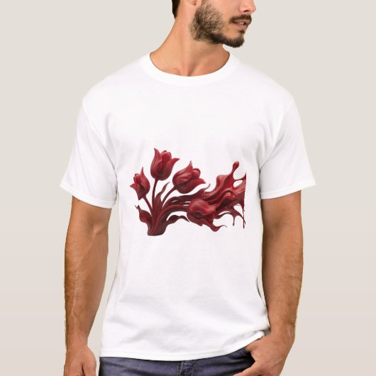 鮮やかな抽象的フラワースタイルのステートメント Tシャツ (正面)