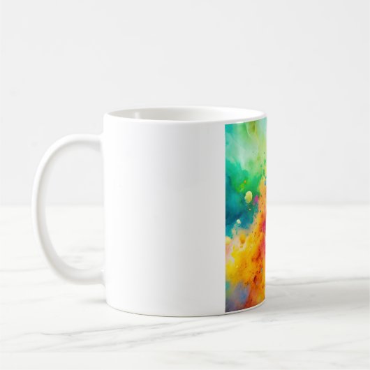 鮮やかな抽象的水彩スパッタ柄 コーヒーマグカップ (左)