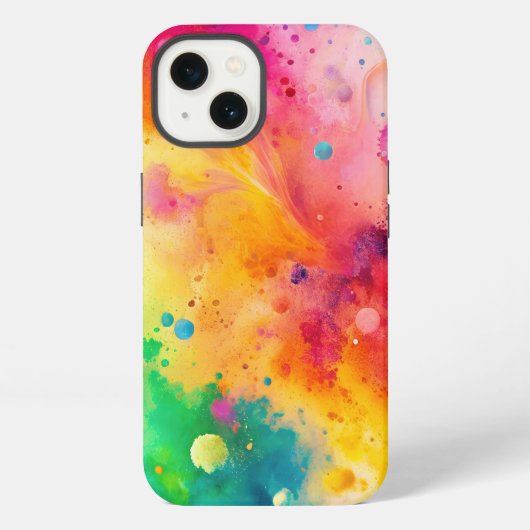 鮮やかな抽象的水彩スプラッターパターン iPhoneケース (裏面)