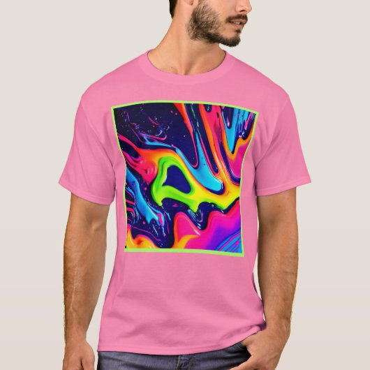 鮮やかな抽象的流体スプラッシュ Tシャツ (正面)