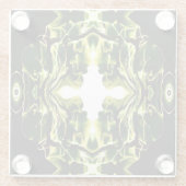 鮮やかな抽象緑金黒白流動アート ガラスコースター (裏面)