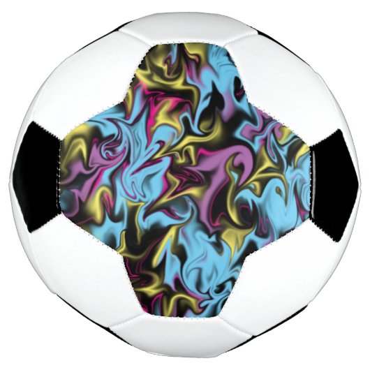 鮮やかな抽象芸術の渦巻きピンク緑イエローブラック サッカーボール (回転)