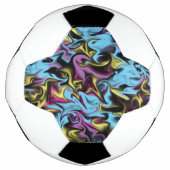 鮮やかな抽象芸術の渦巻きピンク緑イエローブラック サッカーボール (正面)