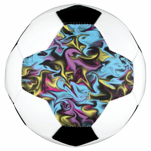 鮮やかな抽象芸術の渦巻きピンク緑イエローブラック サッカーボール (正面)