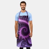 鮮やかな抽象芸術カッコいいピンクパープルフラクタルアートスパイラル エプロン (着用した状態)