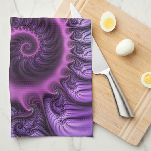 鮮やかな抽象芸術カッコいいピンクパープルフラクタルアートスパイラル キッチンタオル (四つ折り)
