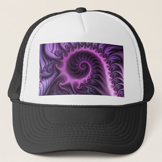 鮮やかな抽象芸術カッコいいピンクパープルフラクタルアートスパイラル キャップ (正面)