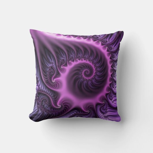 鮮やかな抽象芸術カッコいいピンクパープルフラクタルアートスパイラル クッション (正面)