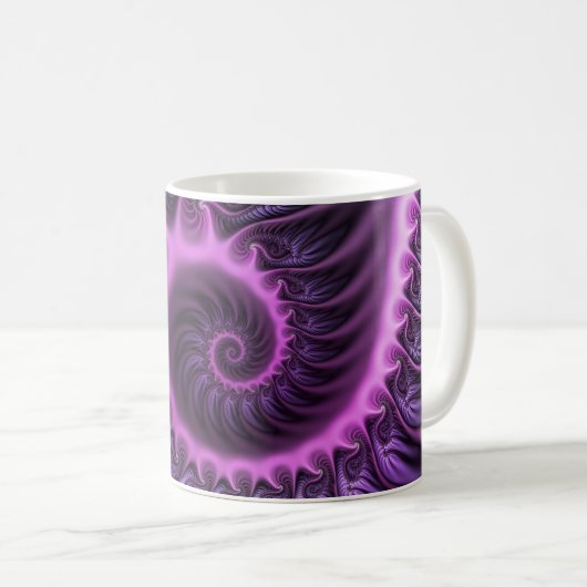 鮮やかな抽象芸術カッコいいピンクパープルフラクタルアートスパイラル コーヒーマグカップ (正面右)