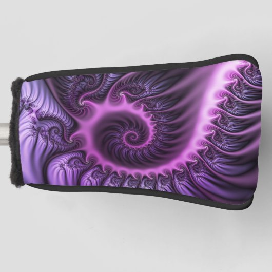 鮮やかな抽象芸術カッコいいピンクパープルフラクタルアートスパイラル ゴルフヘッドカバー (正面)