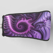 鮮やかな抽象芸術カッコいいピンクパープルフラクタルアートスパイラル ゴルフヘッドカバー (正面)