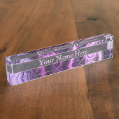 鮮やかな抽象芸術カッコいいピンクパープルフラクタルアートスパイラル デスクネームプレート (側面)