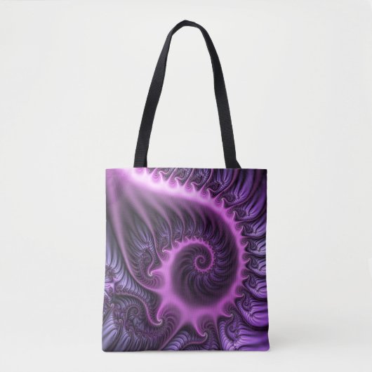 鮮やかな抽象芸術カッコいいピンクパープルフラクタルアートスパイラル トートバッグ (正面)