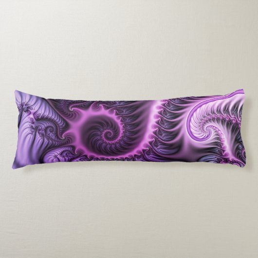鮮やかな抽象芸術カッコいいピンクパープルフラクタルアートスパイラル ボディピロー (正面)