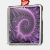 鮮やかな抽象芸術カッコいいピンクパープルフラクタルアートスパイラル メタルオーナメント (左)