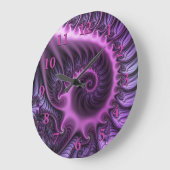 鮮やかな抽象芸術カッコいいピンクパープルフラクタルアートスパイラル ラージ壁時計 (傾斜)