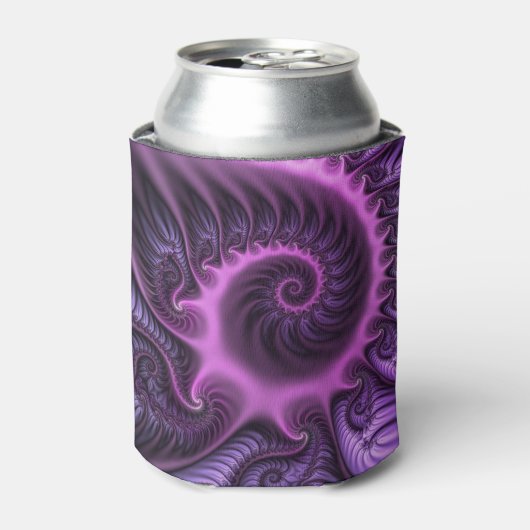 鮮やかな抽象芸術カッコいいピンクパープルフラクタルアートスパイラル 缶クーラー (缶正面)