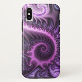 鮮やかな抽象芸術カッコいいピンクパープルフラクタルアートスパイラル iPhone XSケース