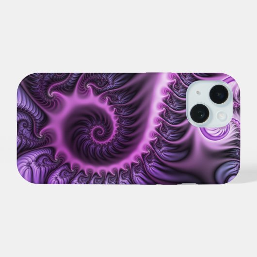鮮やかな抽象芸術カッコいいピンクパープルフラクタルアートスパイラル iPhone 15ケース (裏面横)