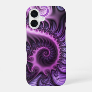 鮮やかな抽象芸術カッコいいピンクパープルフラクタルアートスパイラル iPhone 16ケース