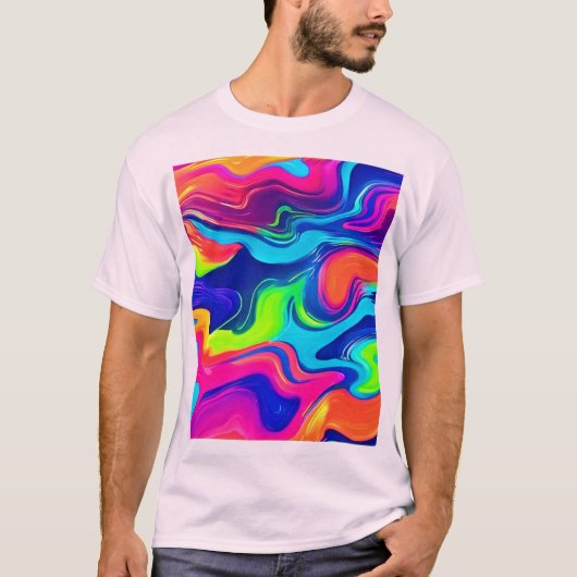 鮮やかな抽象芸術カラーウェーブアート Tシャツ (正面)