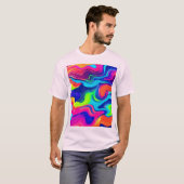 鮮やかな抽象芸術カラーウェーブアート Tシャツ (正面フル)