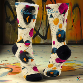 鮮やかな抽象芸術ソックス（マゼンタ、オレンジ、ネイビー） ソックス