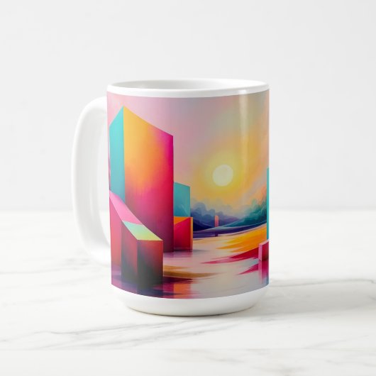 鮮やかな抽象都市景観アート コーヒーマグカップ (正面左)