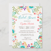 鮮やかな新鮮な春フローラかわいいブライダルシャワー 招待状 (正面)